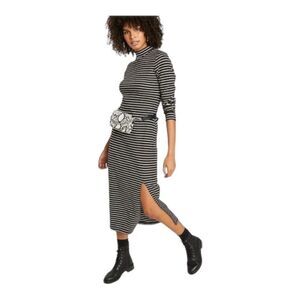 Wild Fable Black & White Striped Rib Knit Long Sleeve Midi Dress | Small